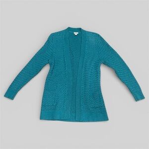 Vintage L.L. Bean Textured Knit Cardigan Sweater L Petite Teal Open Front